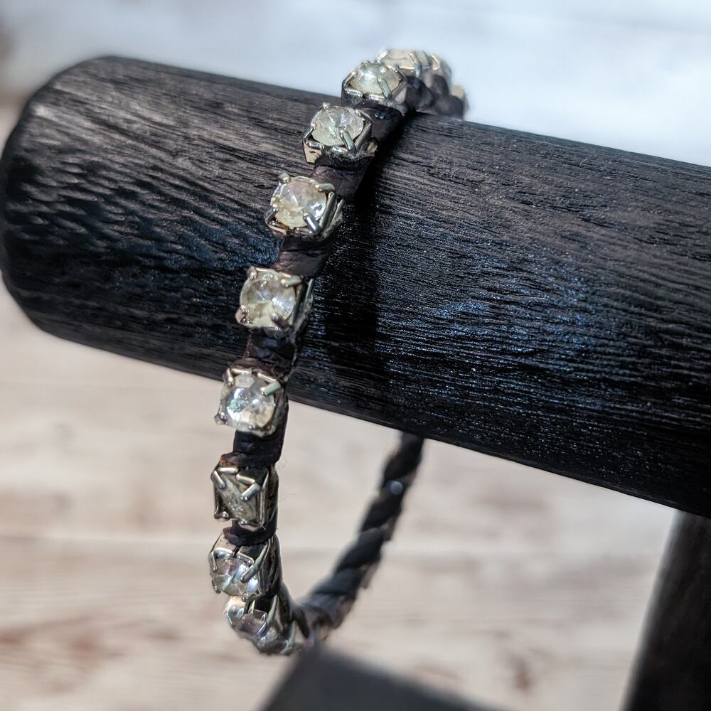 Clear Gem & Silver Tone & Black Bracelet - Tarnish/Rust